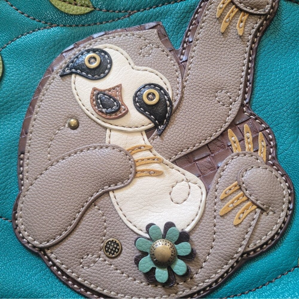 Chala Sloth Messenger Crescent Crossbody Purse Bag Turquoise Blue Embroidered - Picture 3 of 12